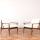 Mid-Century Danish Wood & Linen Lounge Chairs, Set of 2, 1960s.