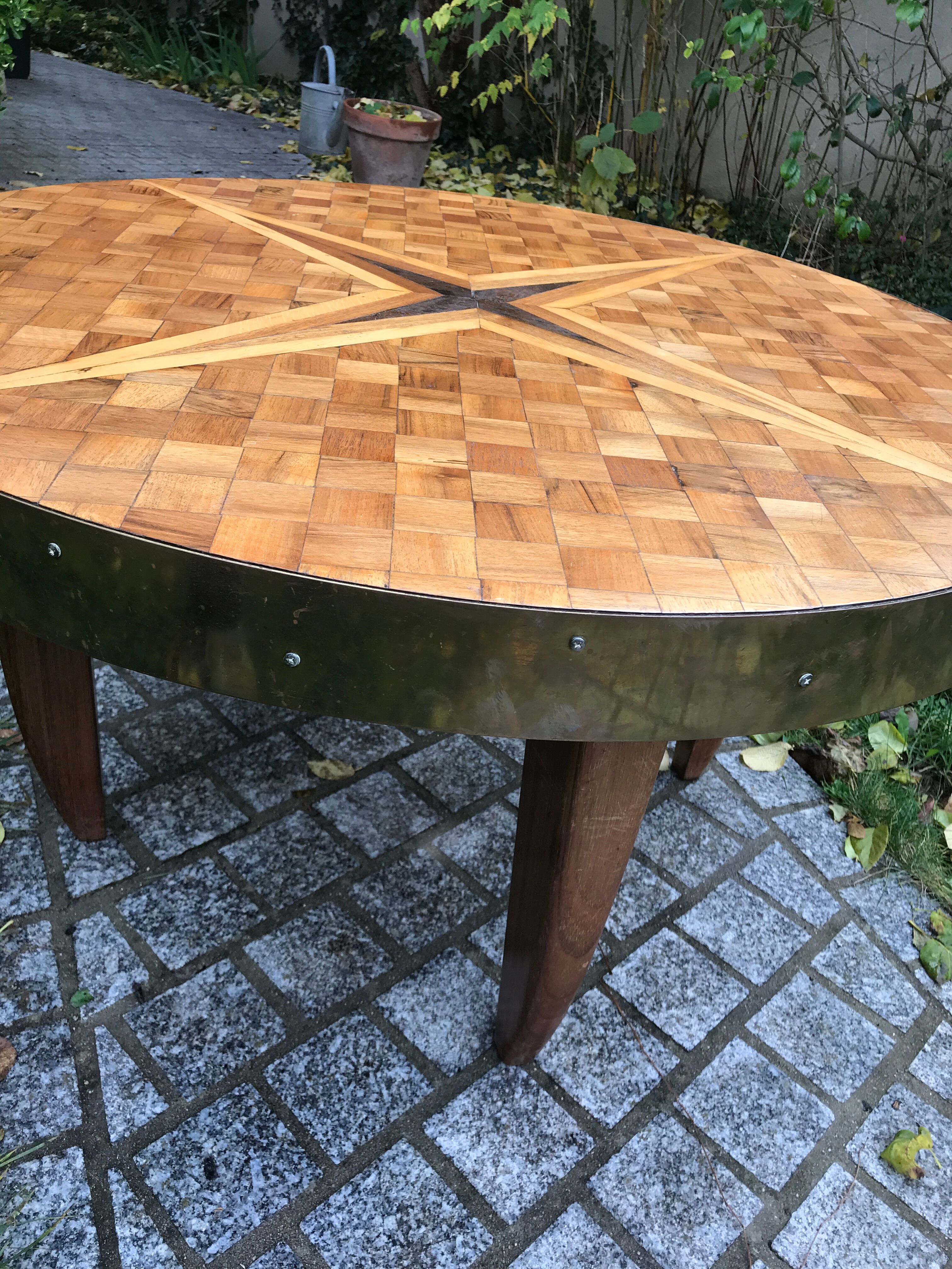 Marquetry and brass coffee table 1960