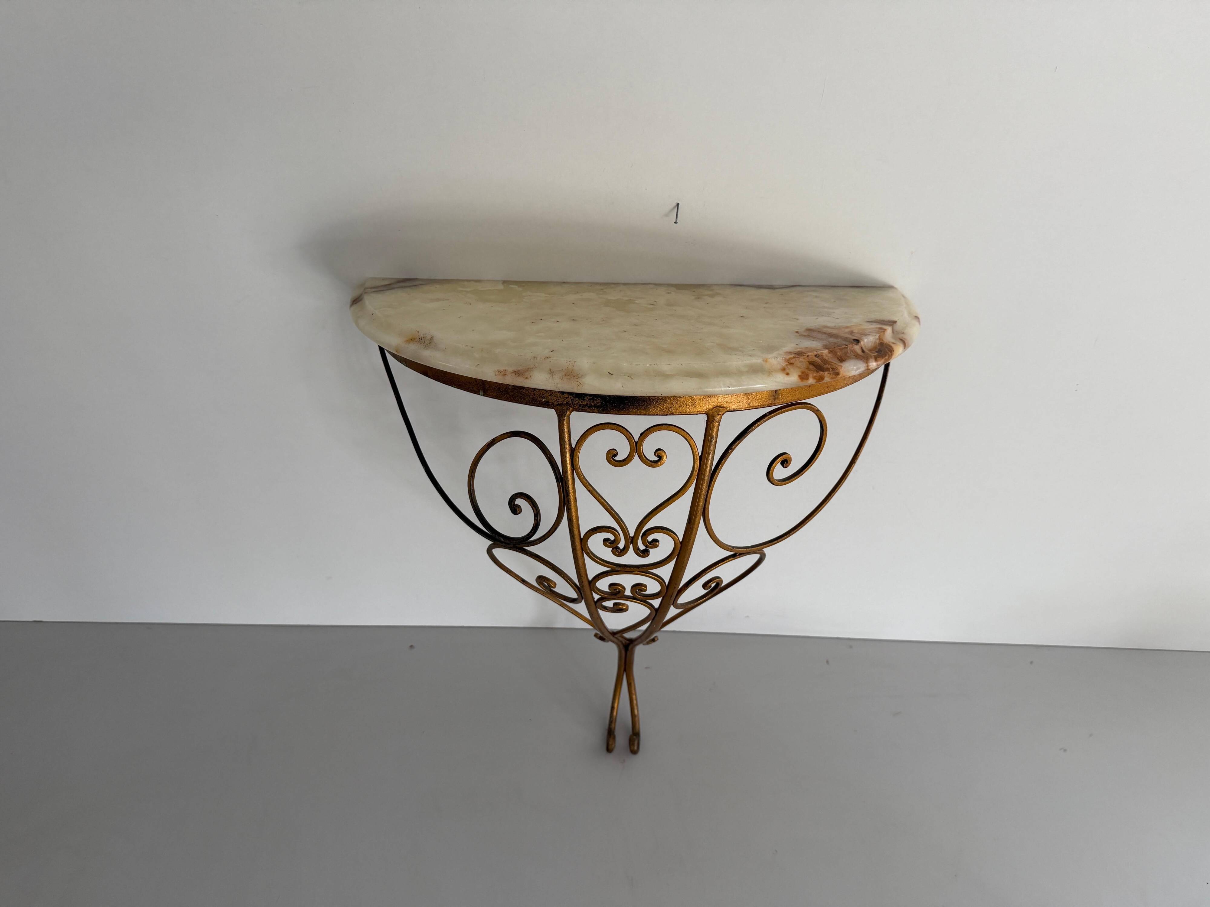 Mid-century floating wall console in wrought iron, 1950, Italy