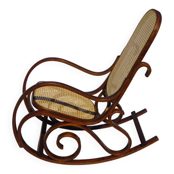 Rocking chair vintage en bois et cannage
