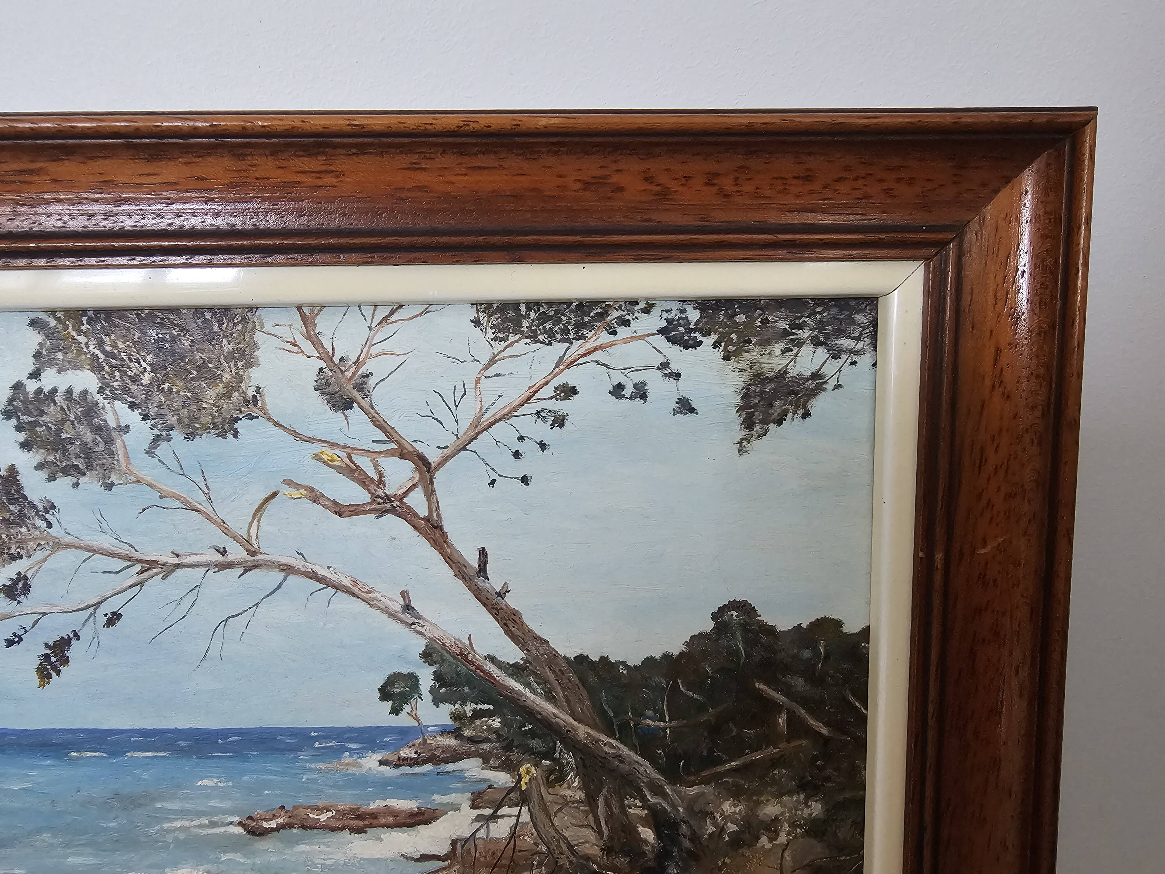 Oil painting on panel, landscape of Île Sainte-Marguerite, signed R. Manou