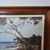 Oil painting on panel, landscape of Île Sainte-Marguerite, signed R. Manou
