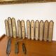 Set of 13 antique beaded brass cleanliness plates + handle – 19th century
