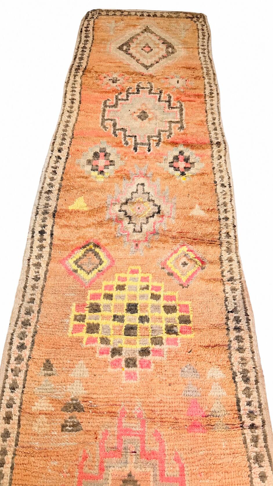 Vintage Moroccan Berber carpet hallway in wool – Unique piece – 90 × 390 cm