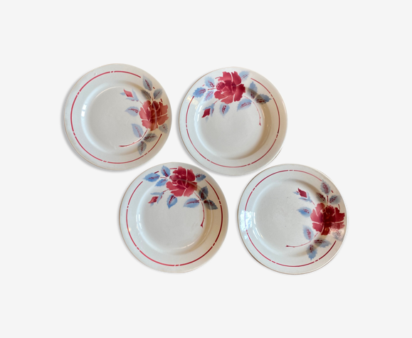 Lot de 4 assiettes plates vintage Moulin des Loups
