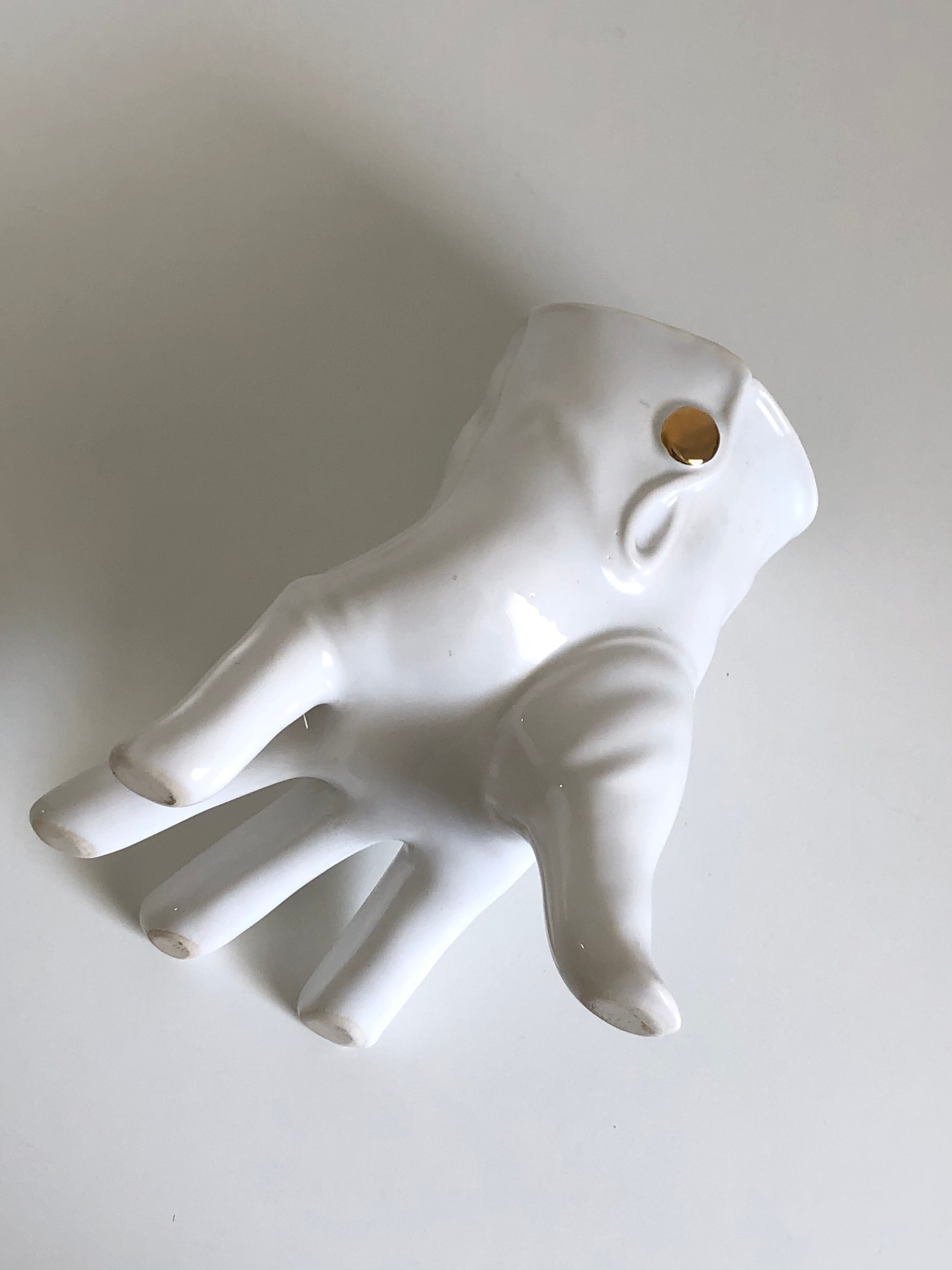 Surreal ceramic vase in the shape of a white glove by Leo Bonassera., 1970