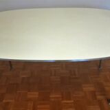 White Super-elliptical table, design by Piet Hein and Bruno Mathsson for Fritz Hansen