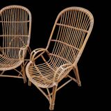 Grands Fauteuils vintage en rotin, Années 60