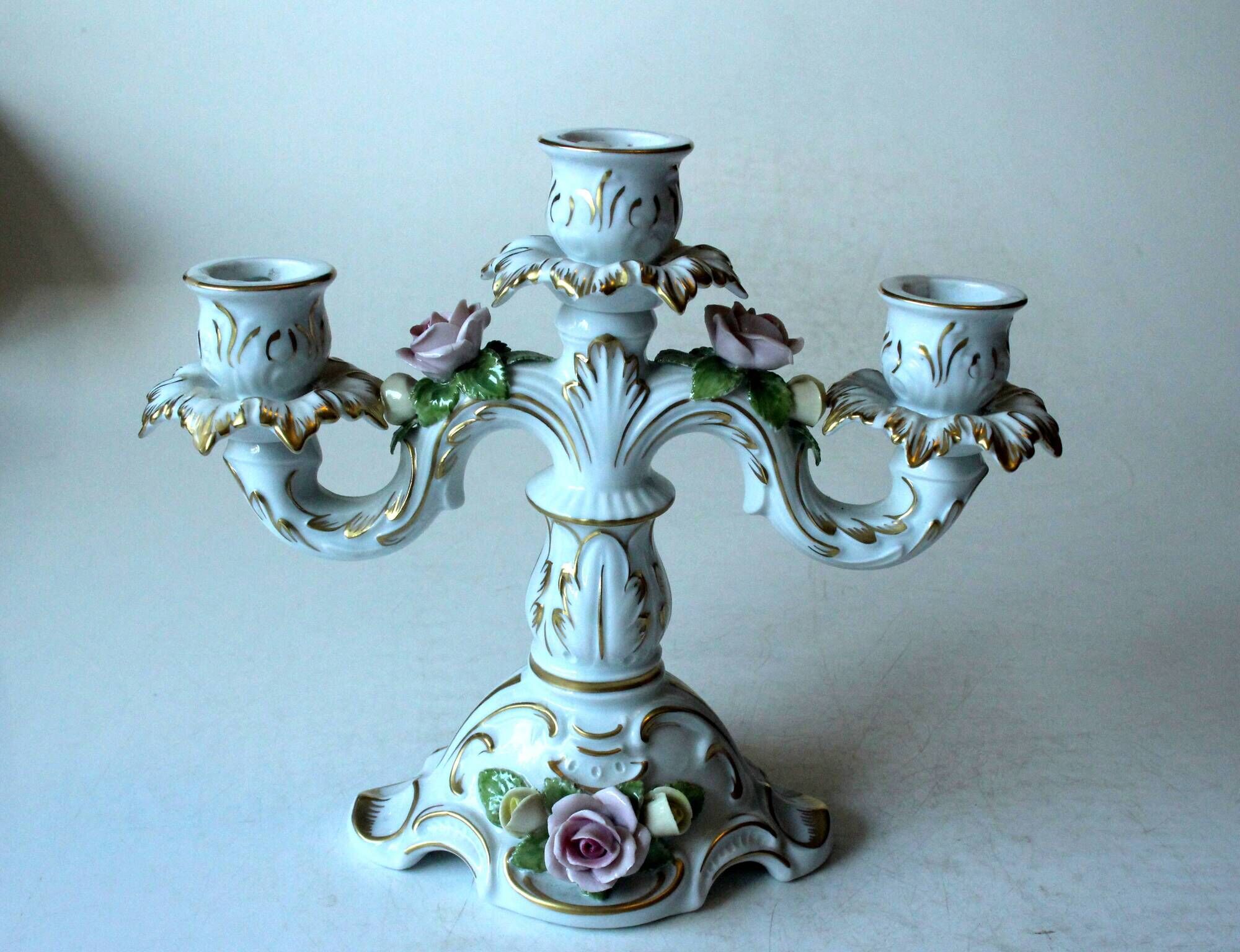Porcelain candle holder from the 1960s, by AKKaiser, with 3 arms, vintage