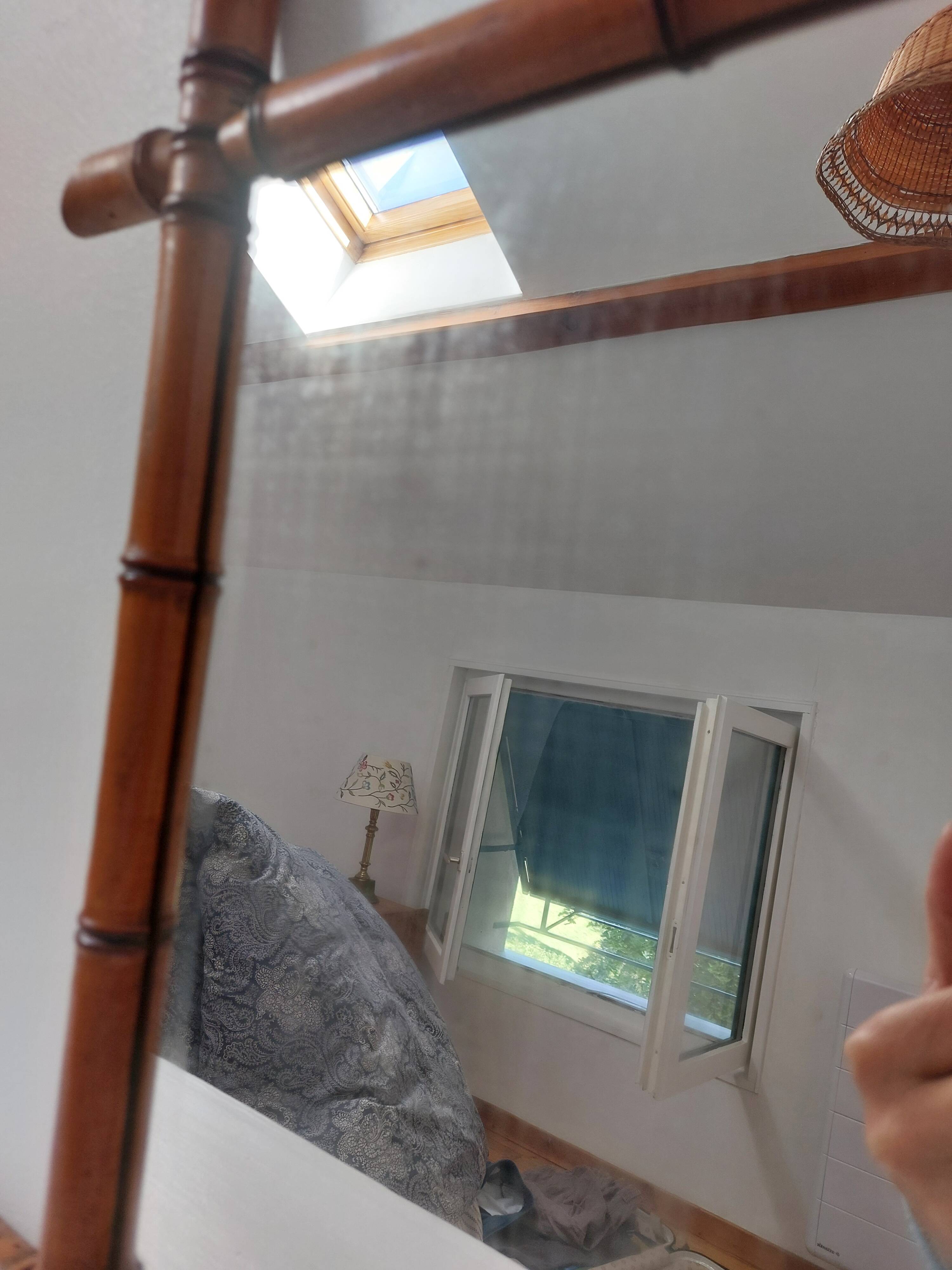 bamboo mirror, vintage, 41 by 48cm