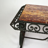 Coffee table in marble and wrought iron, circa 1940