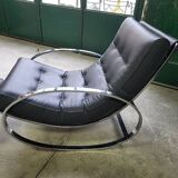 19th century rocking chair + footrest in skyl and chrome metal