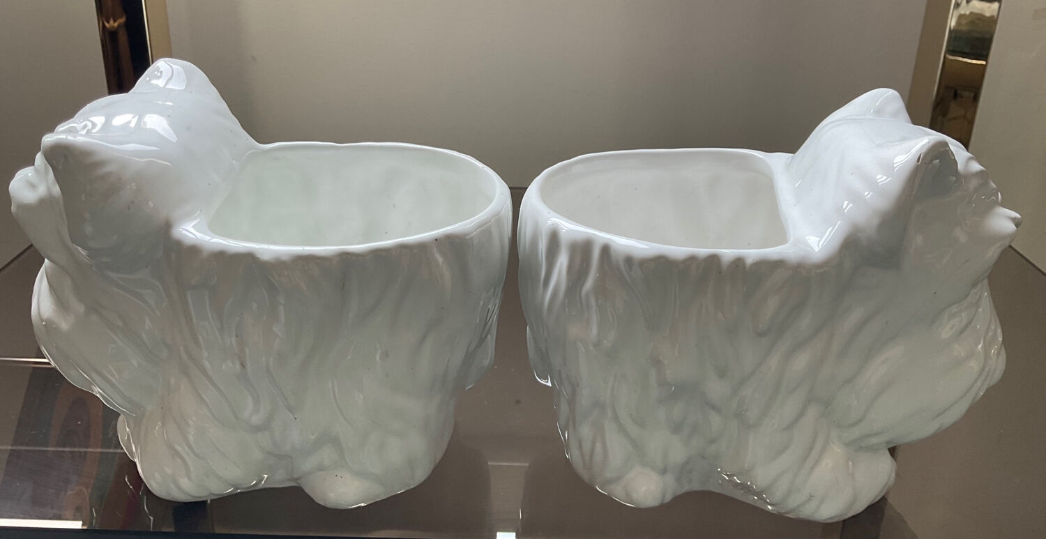 Duo of vintage pot pot dogs ceramic 70s-80s