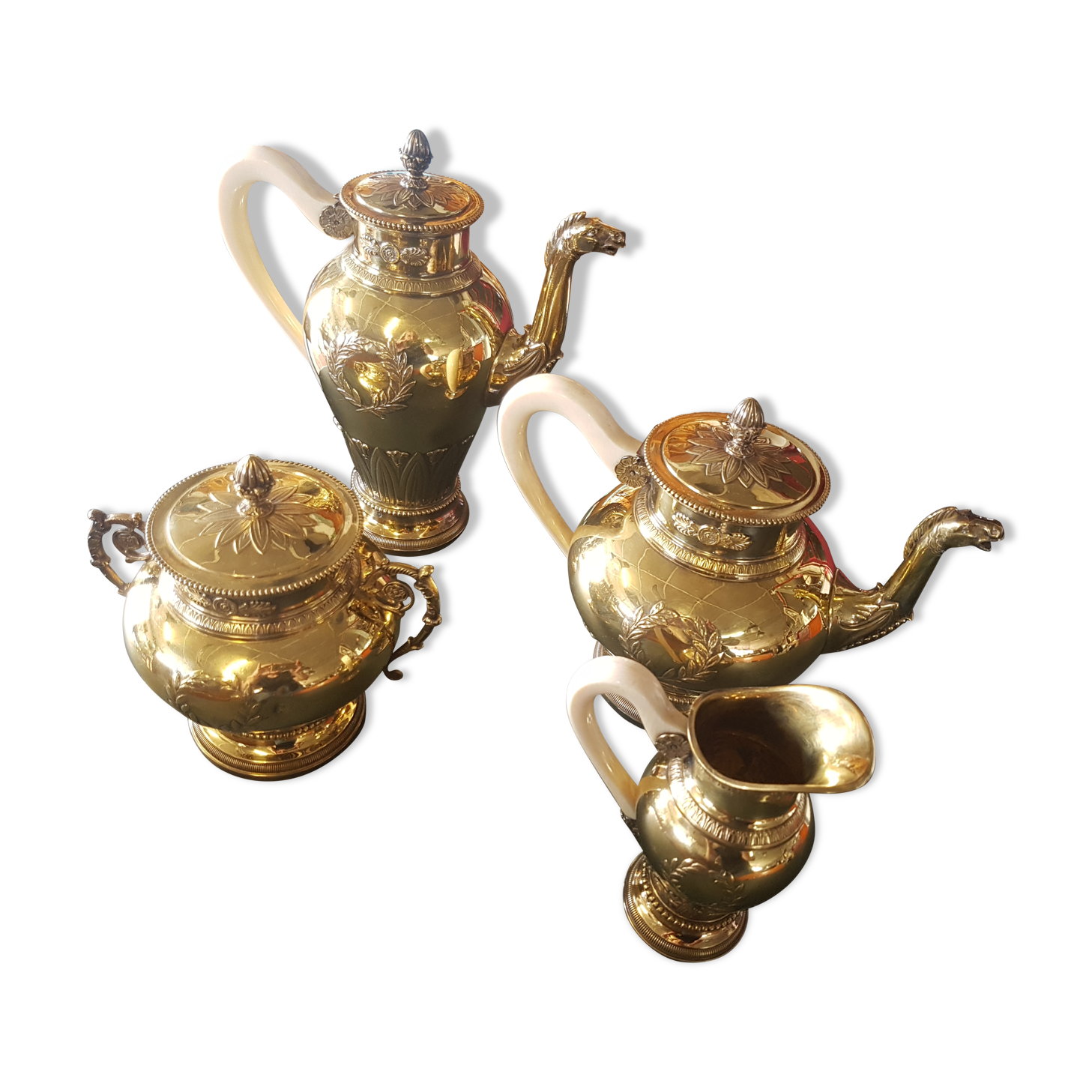 Tea and coffee set in vermeil and ivory