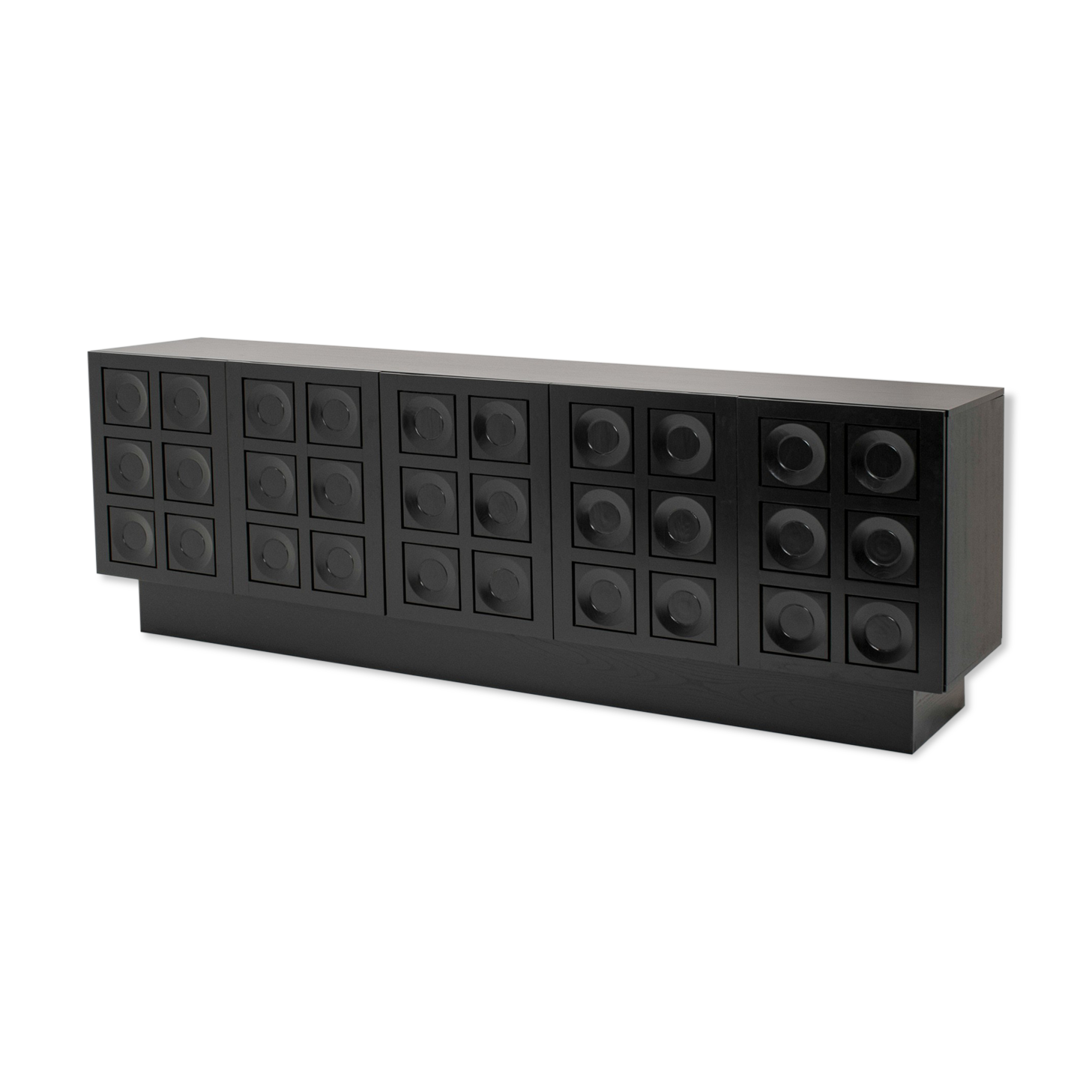 Black brutalist sideboard with graphic patterned doors, belgium 1970s