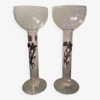 Pair of pewter crystal vases