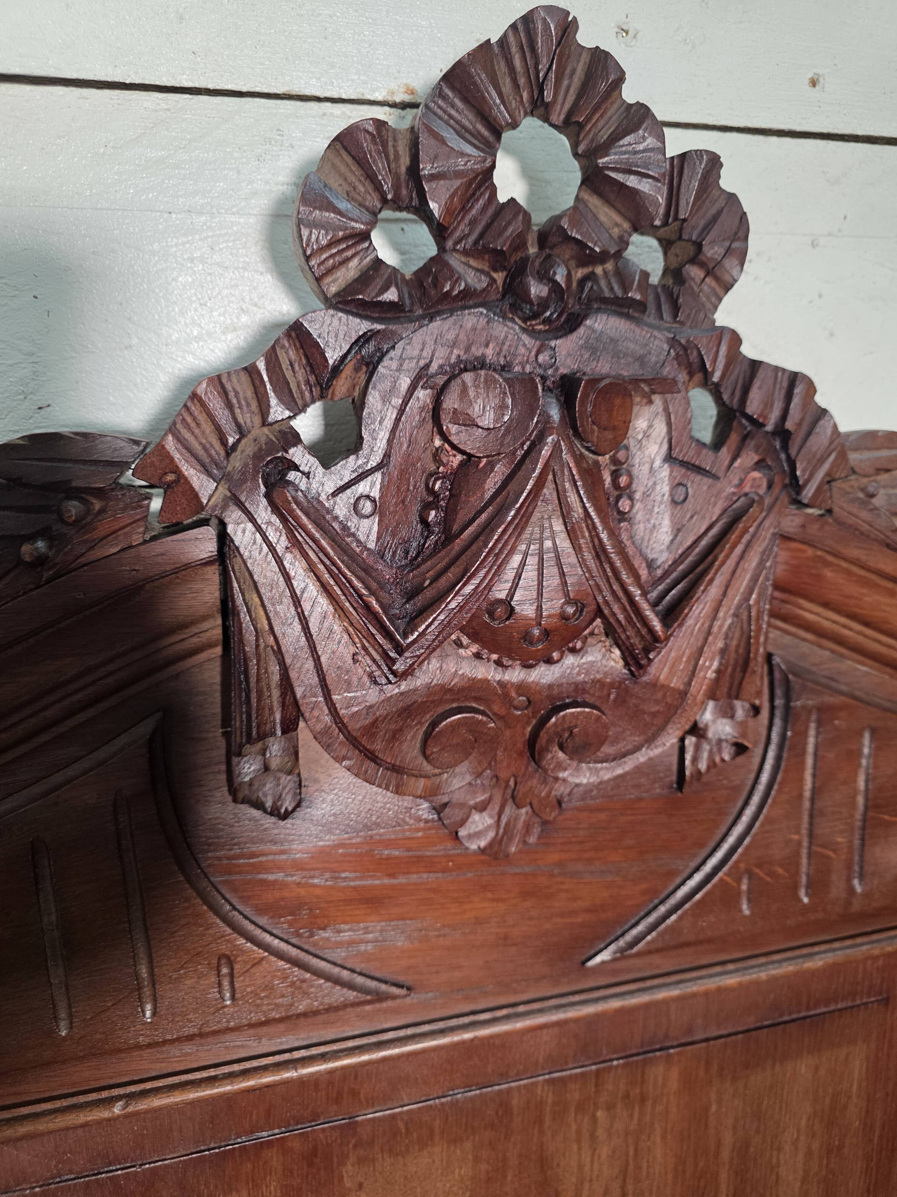 Antique solid oak headboard