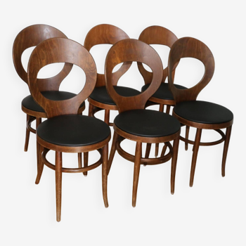 6 chaises baumann mouette hêtre foncé skaï noir