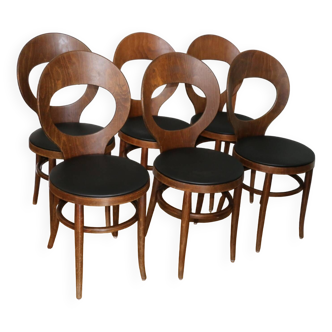 6 chaises baumann mouette hêtre foncé skaï noir