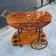 Round folding serving trolley with vintage bar marquetry on wheels, 1950s
