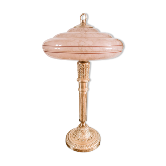 Glass and brass table lamp