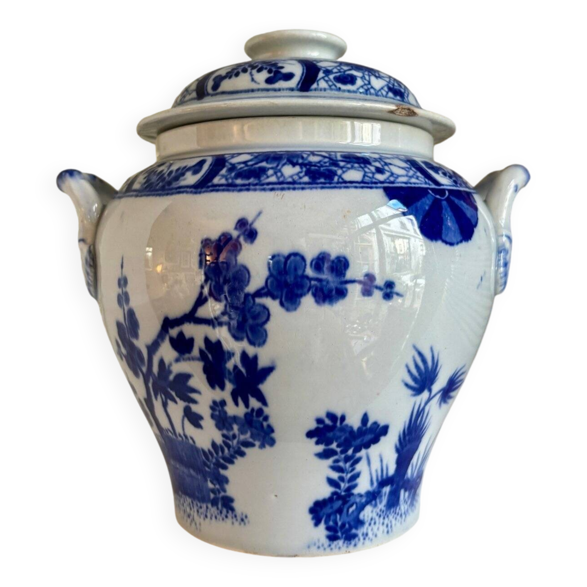 Creil and Montereau sugar pot in blue earthenware, "Japan" service circa 1895
