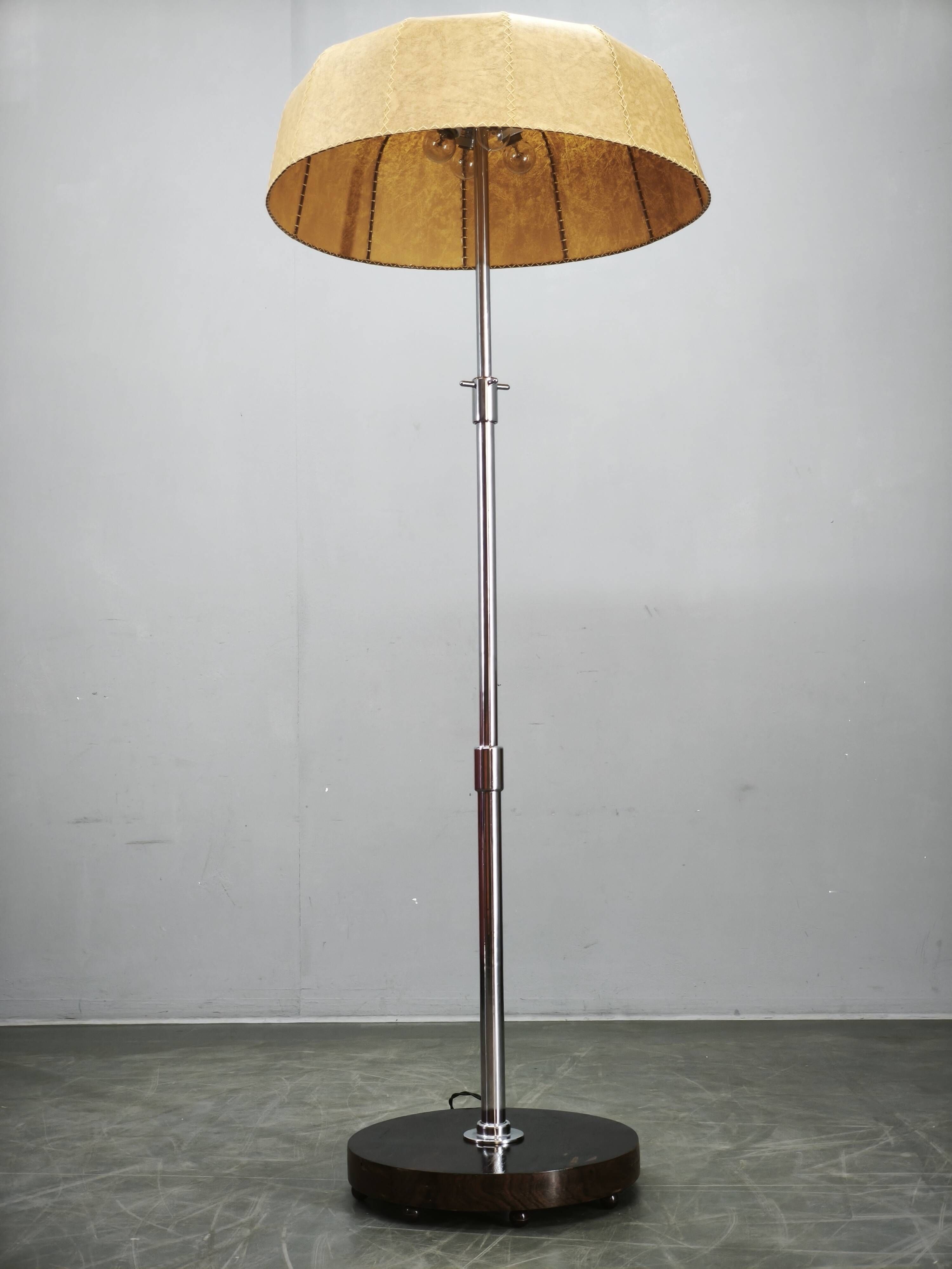 1950s Czechoslovakian Art Deco Chrome Floor Lamp with Handmade Shade