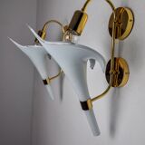 Pair of white fleur-de-lis wall lights, Murano glass, Italy, 1970