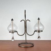 Mid-century Danish wrought iron and glass table oil lamp, 1960s.