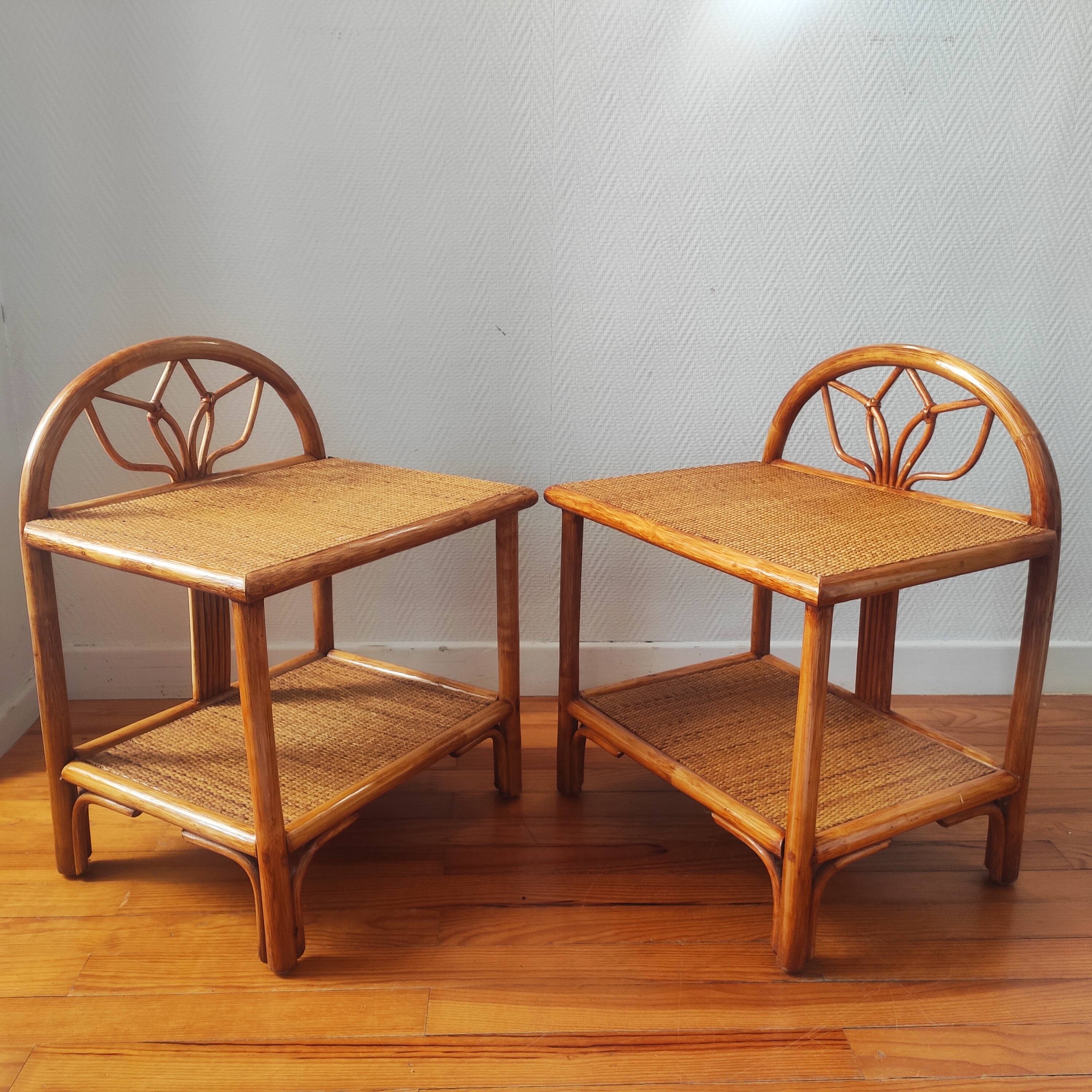 Pair of vintage rattan bedside tables - side tables