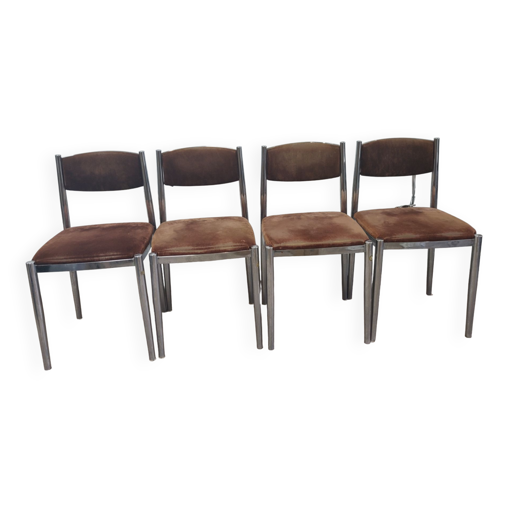 Suite of 4 chairs 70s chrome metal and velvet
