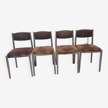 Suite de 4 chaises années 70 métal chromé et velours