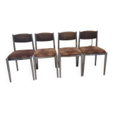 Suite of 4 chairs 70s chrome metal and velvet
