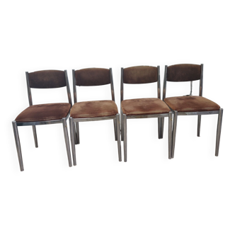 Suite of 4 chairs 70s chrome metal and velvet