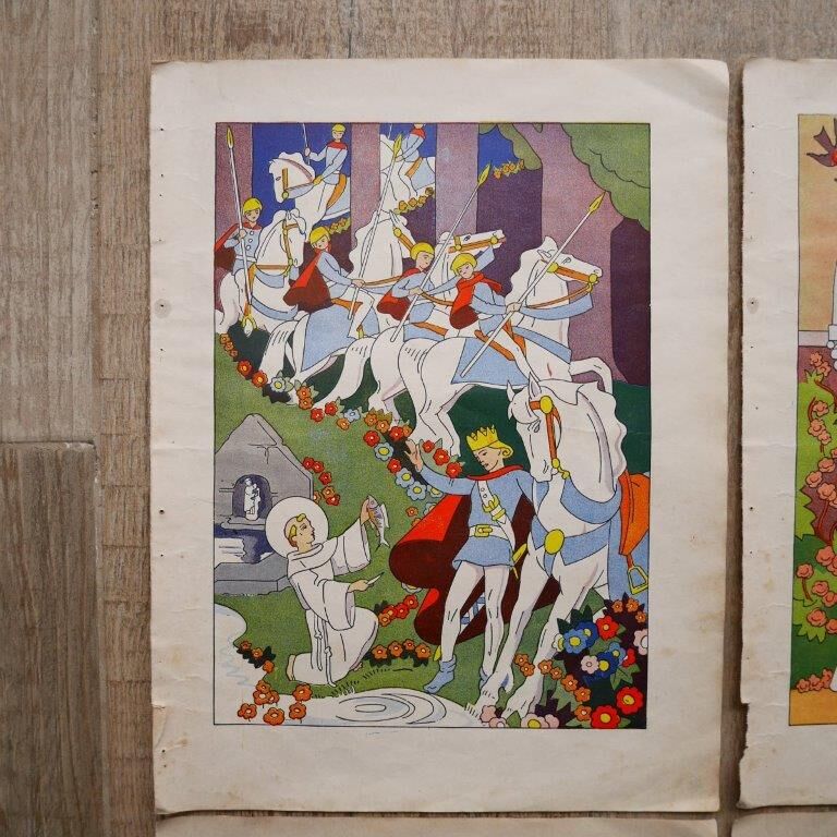 Lot de 4 illustrations bretonnes (par Micheau-Vernez), Corentin, Haude, Gwénolé et Azénor
