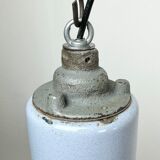 Bauhaus grey enamel industrial pendant lamp with glass cover, 1950s
