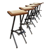 Set of 6 wooden and metal bar stools.