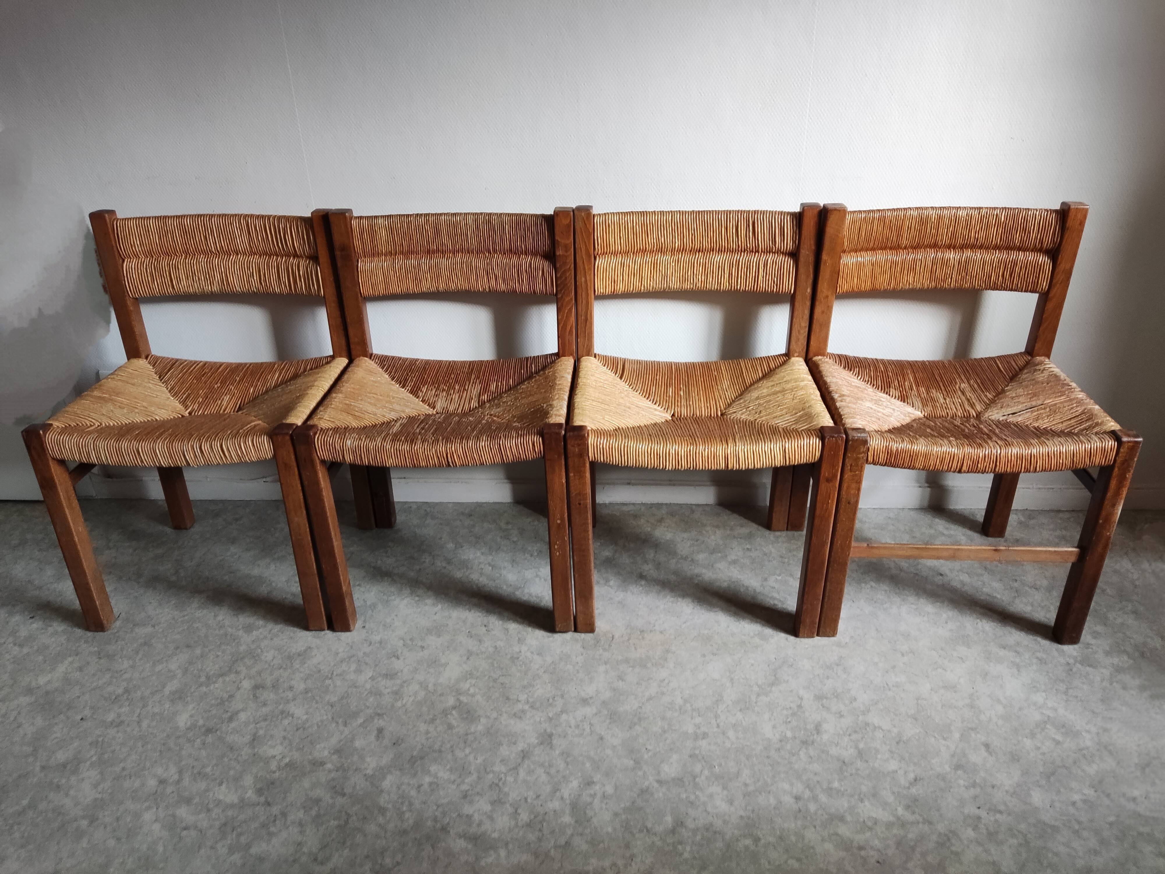 4 straw and wood chairs