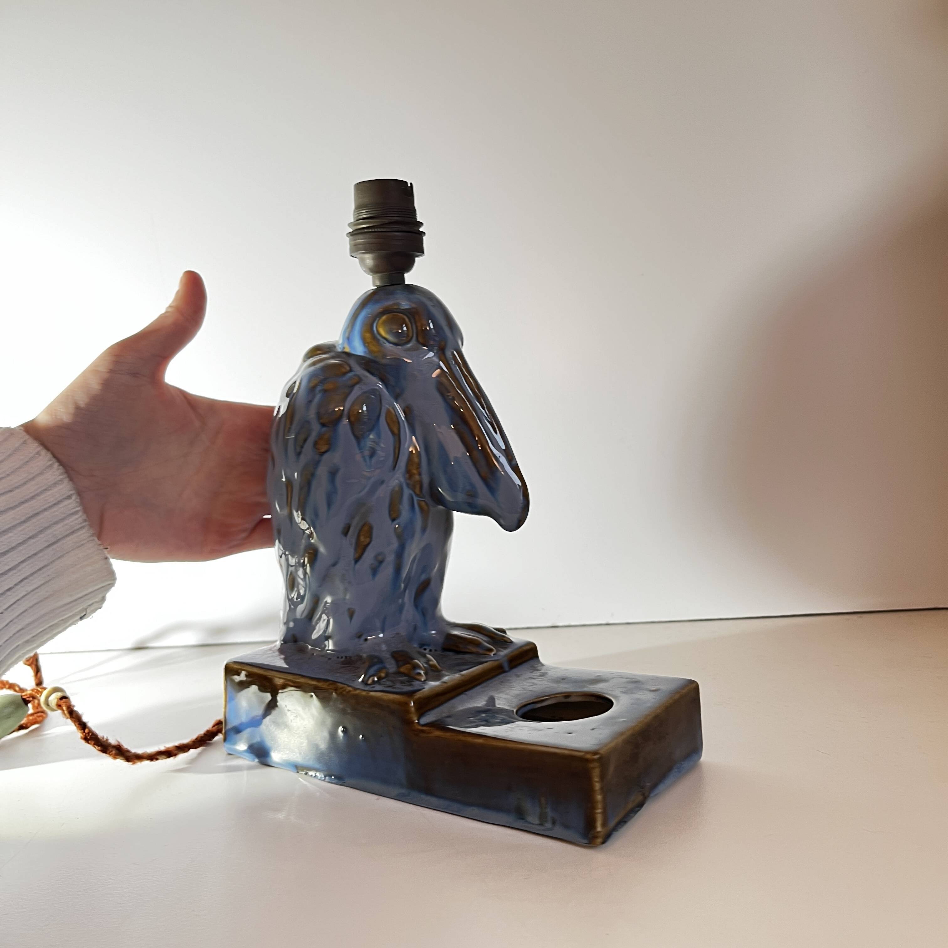 'Pelican' sculpture, Art Deco lamp base / inkwell in fine glazed stoneware