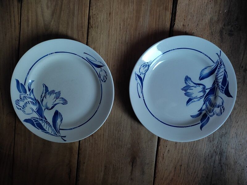 Flat plates blue flower porcelain St Amand dp 092284