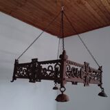 Pair of chandeliers suspensions in cast iron and 19th century wrought iron