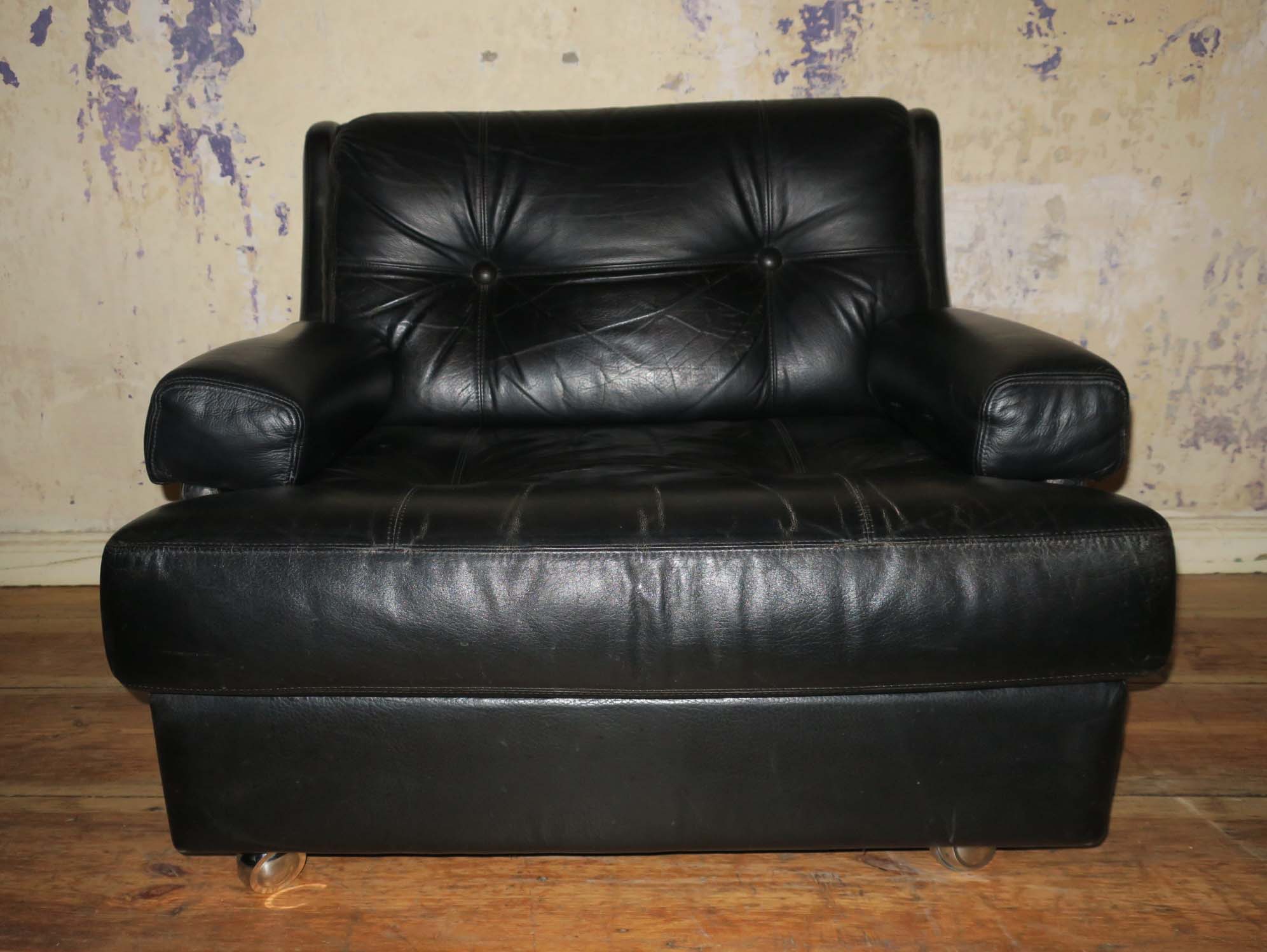 Black leather lounge chair from Dux International, Sweden 1960s
