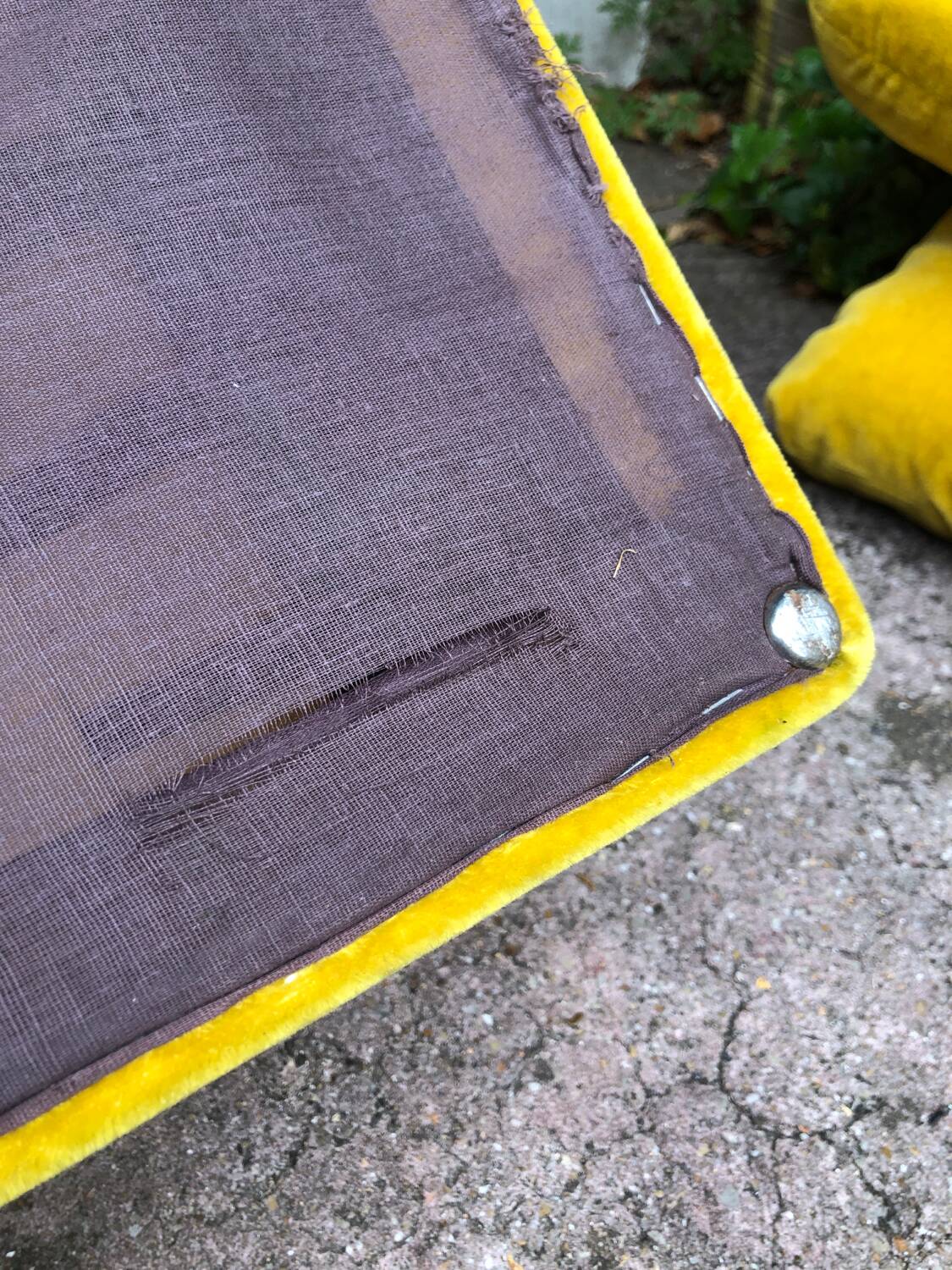 Vintage 80s yellow velvet armchair