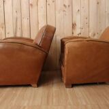 Pair of Art Deco leather club armchairs from the 1930s.
