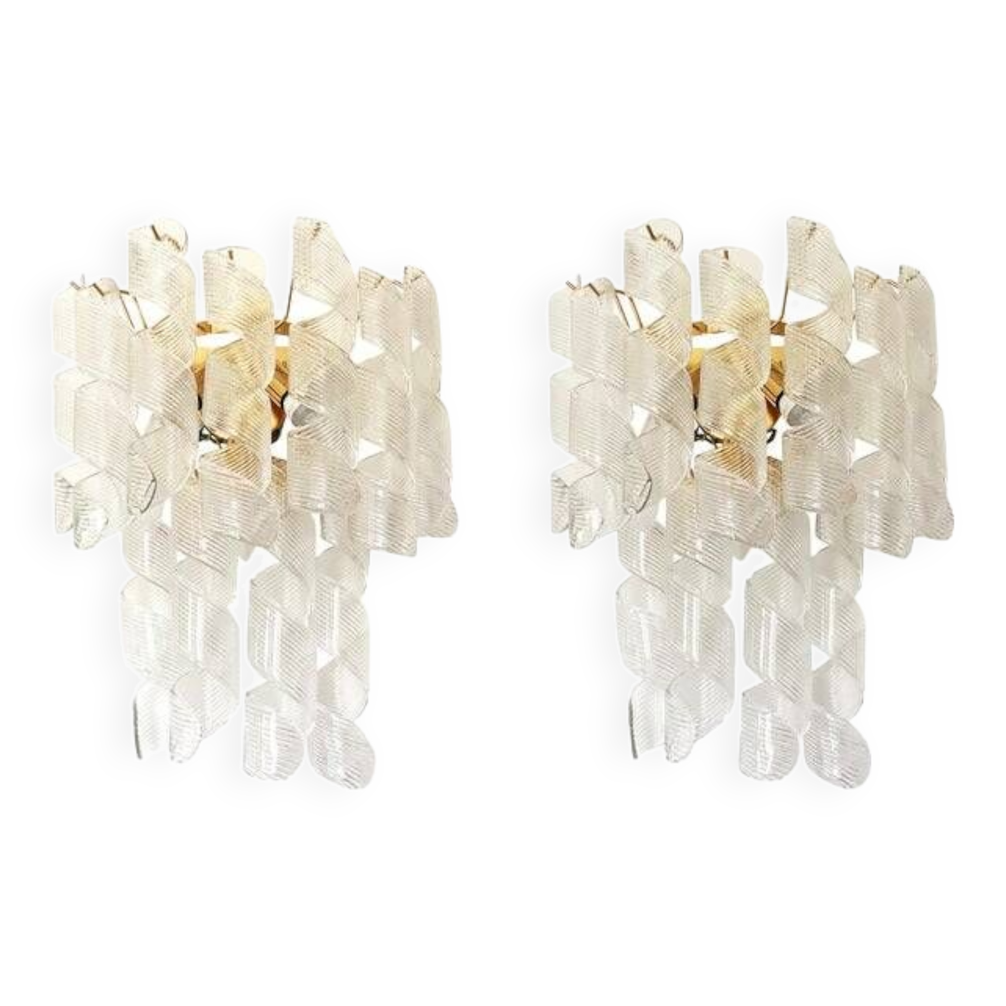 A pair of contemporary transparent “ricci” murano glass wall sconces