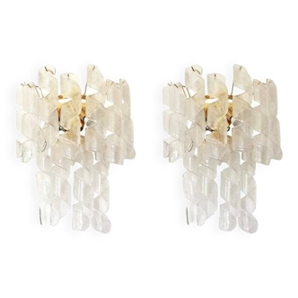 A pair of contemporary transparent “ricci” murano glass wall sconces