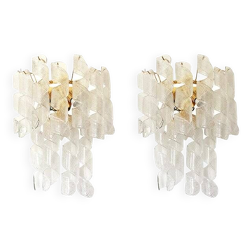 A pair of contemporary transparent “ricci” murano glass wall sconces