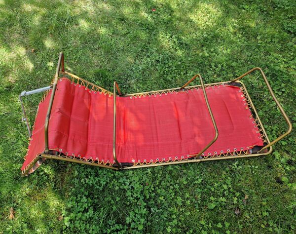 Lit d'appoint, bain de soleil matelassé, Lafuma vintage 1970