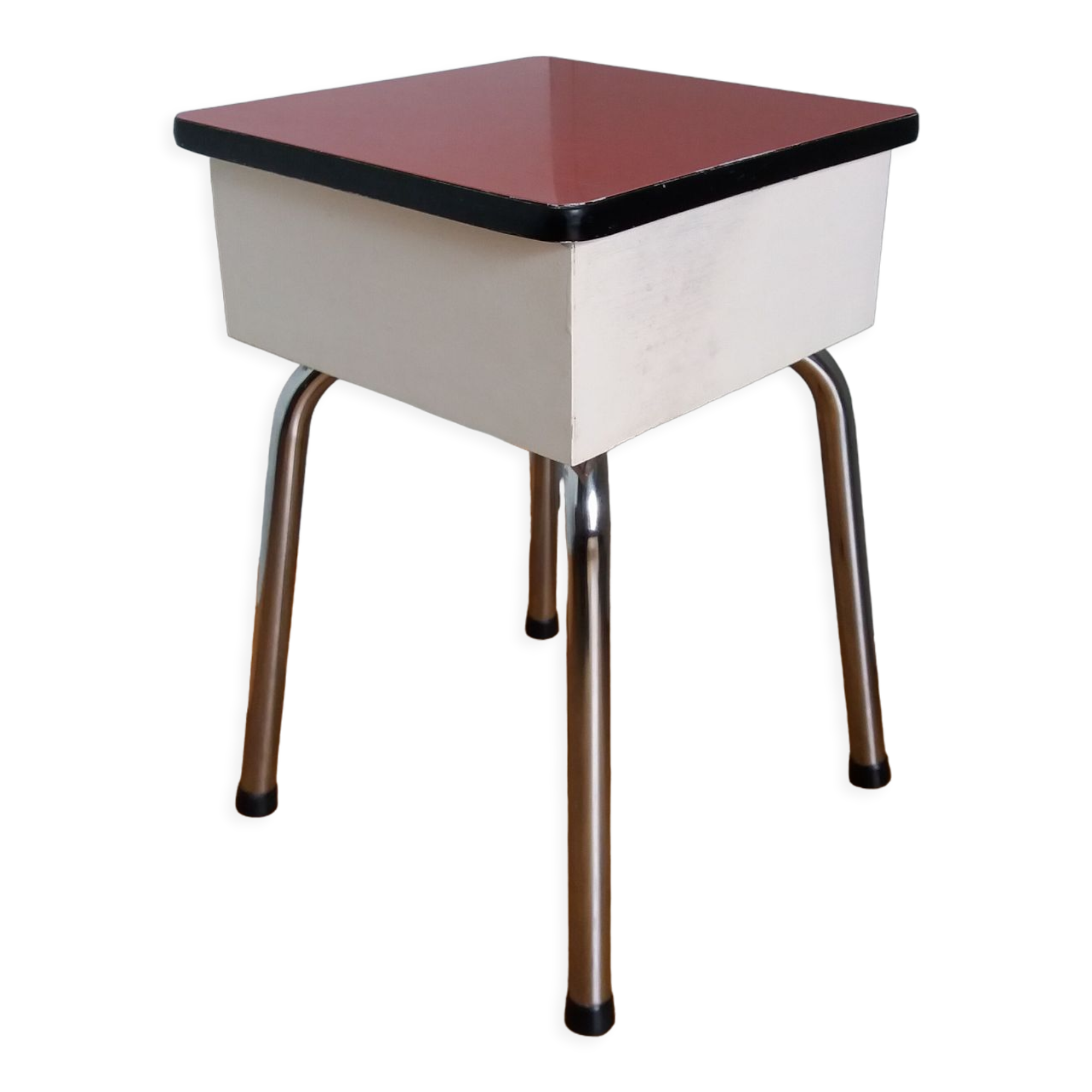 Stool shoeshine chest in formica and chromed metal