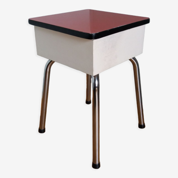 Tabouret coffre de cireur en formica et métal chromé